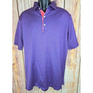 Peter Millar Mens Polo Shirt Large Purple Micro Check 100% Cotton